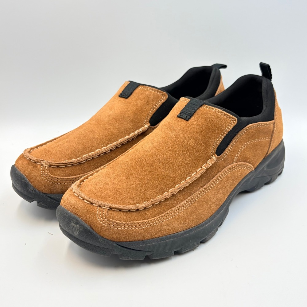 Lands End Suede Moc Toe Slip On Shoes Tan Brown Mens 10EE Gorpcore Rugged